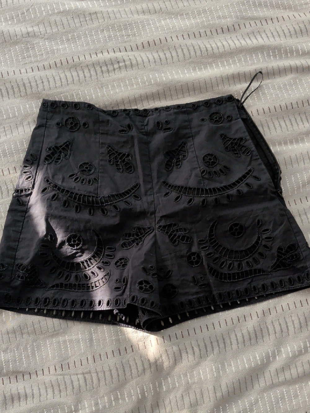 Zara Black High-Waist Embroidered Cutout Shorts